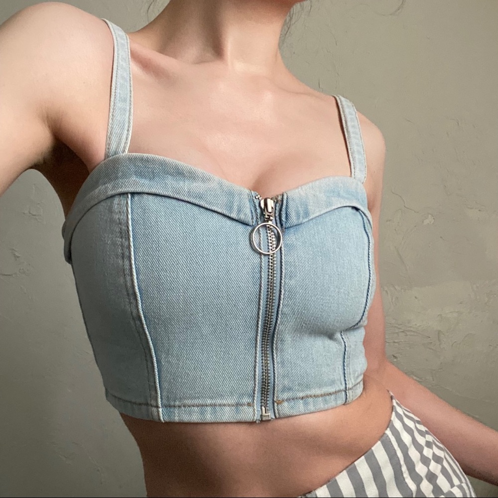 Denim bustier zip up